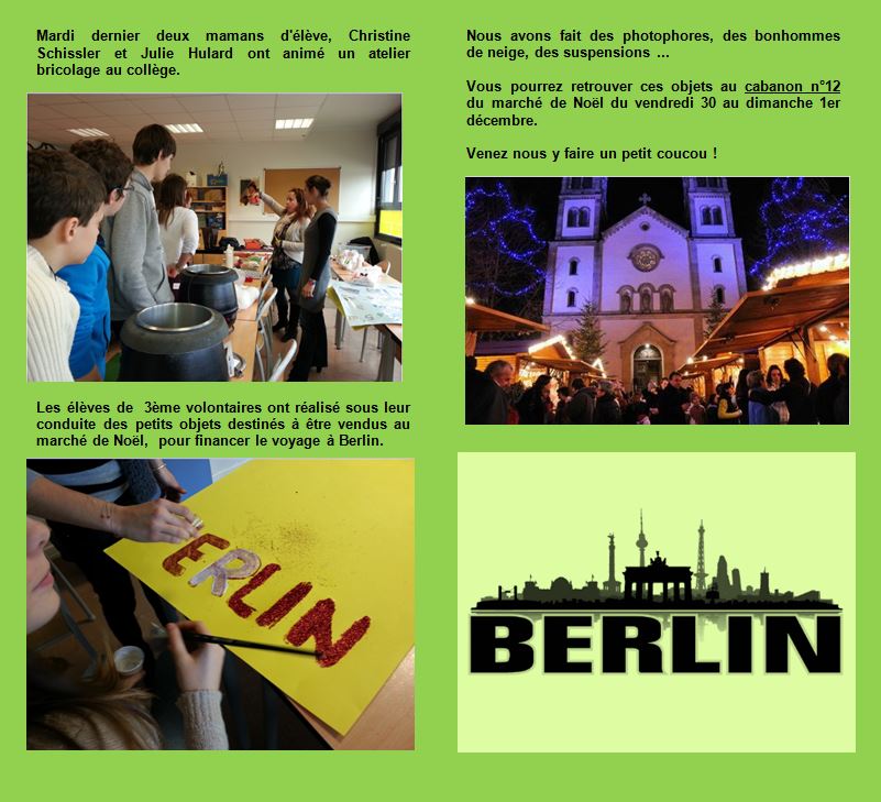 Berlin : atelier bricolage au collège et Marché de Noël